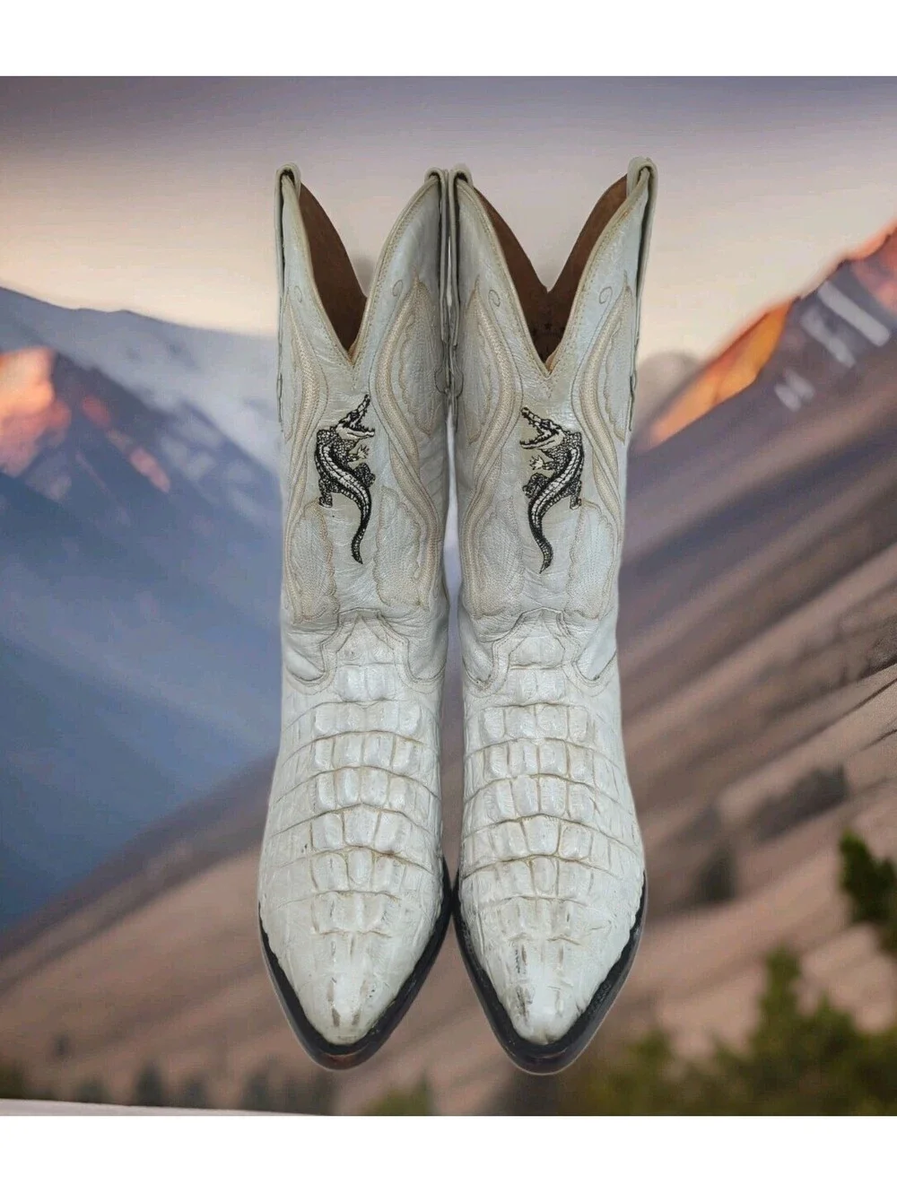 Exotic Caiman Hornback Crocodile Cowboy Boots IVORY BONE WHITE Western Mens 9.5